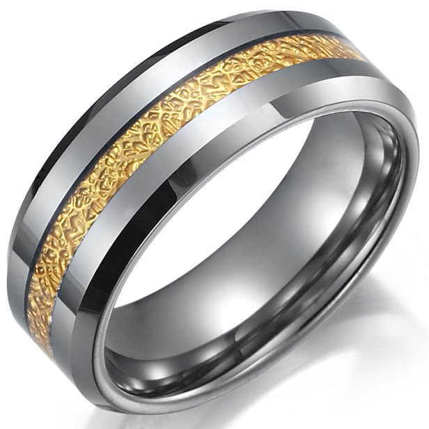 Mens-Tungsten-Ring-Wedding-Band-8mm-Gold-&-Silver