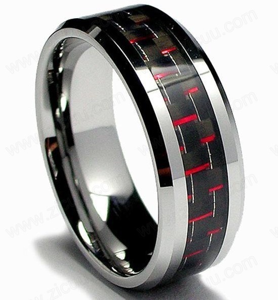 red-and-black-tungsten-carbide-barbon-fiber-inlay-wedding-rings