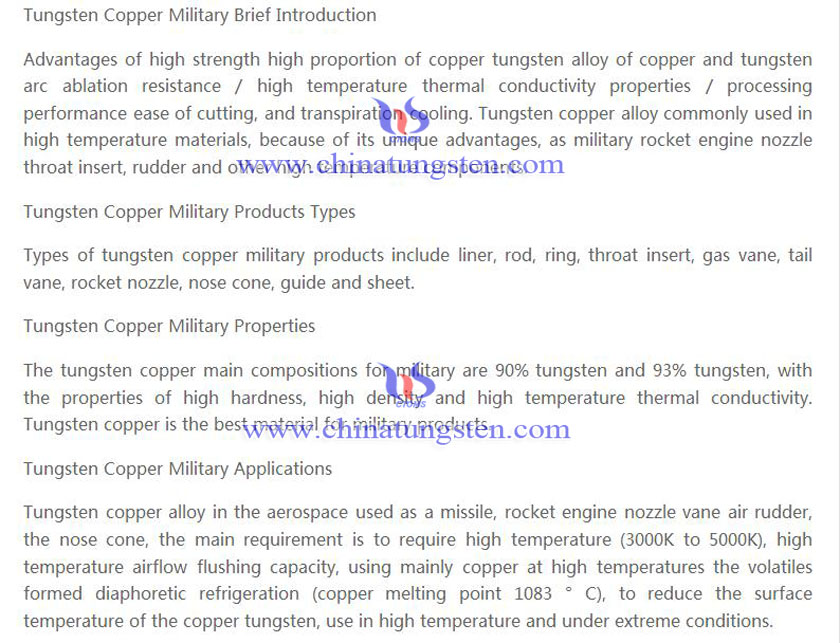 tungsten copper for military picture