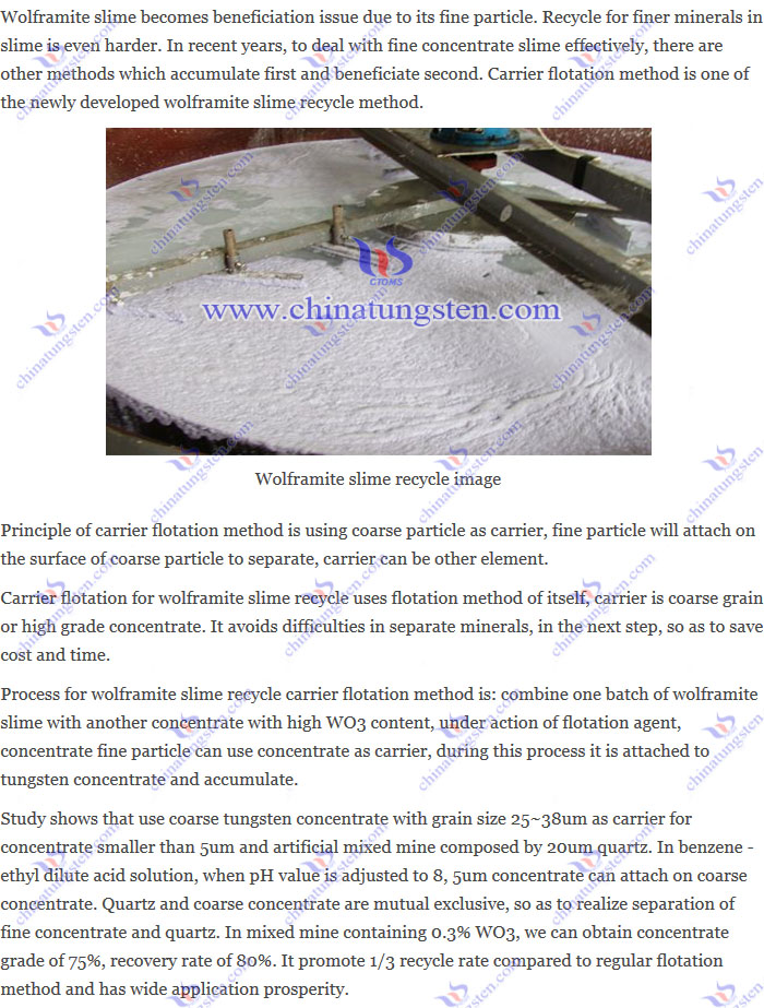 wolframite slime recycle – carrier flotation method image