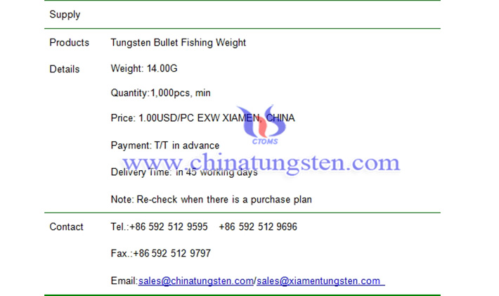 tungsten bullet fishing weight price picture