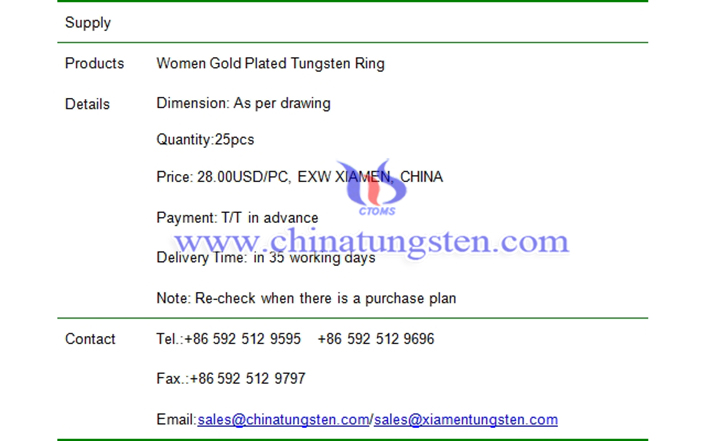 women gold plated tungsten ring price image