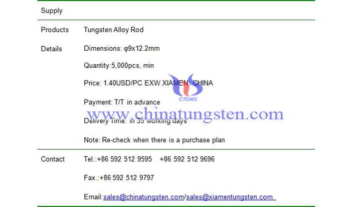 tungsten alloy rod price picture