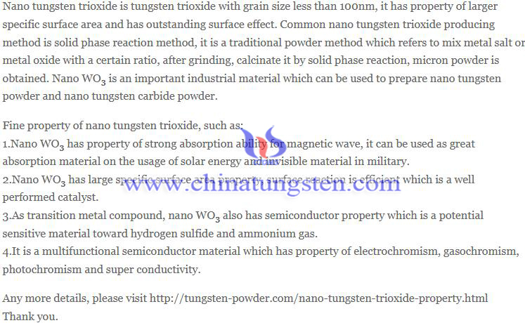 nano tungsten trioxide property image