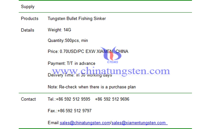 tungsten bullet fishing sinker price picture