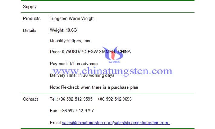 tungsten worm weight price picture