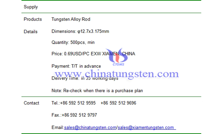 tungsten alloy rod price picture
