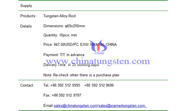 tungsten alloy rod price picture