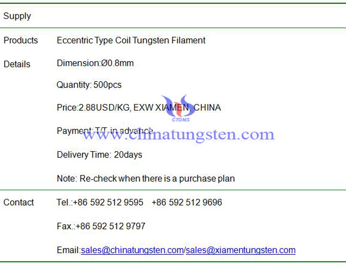 eccentric type coil tungsten filament price image