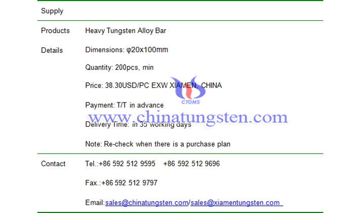 heavy tungsten alloy bar price picture