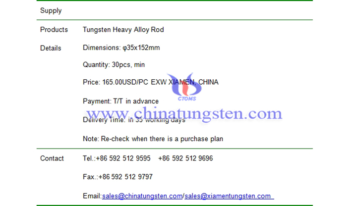 tungsten heavy alloy rod price picture