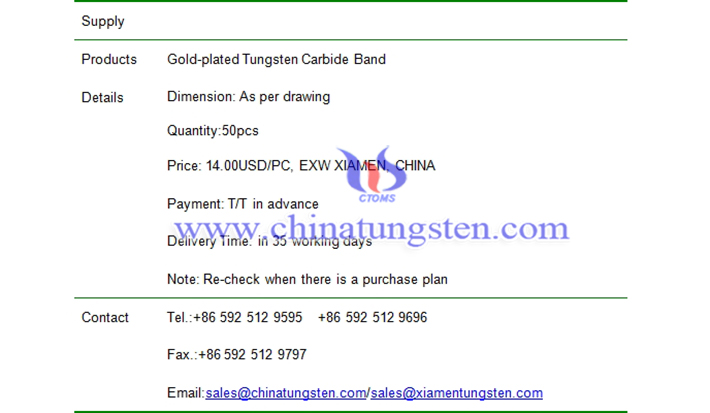 gold-plated tungsten carbide band price picture