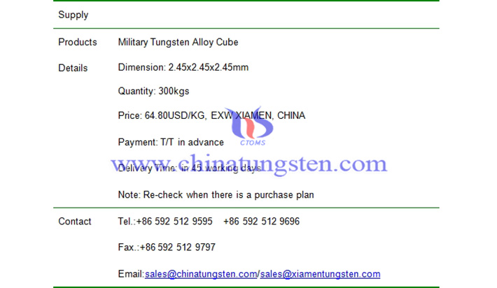 military tungsten alloy cube price picture