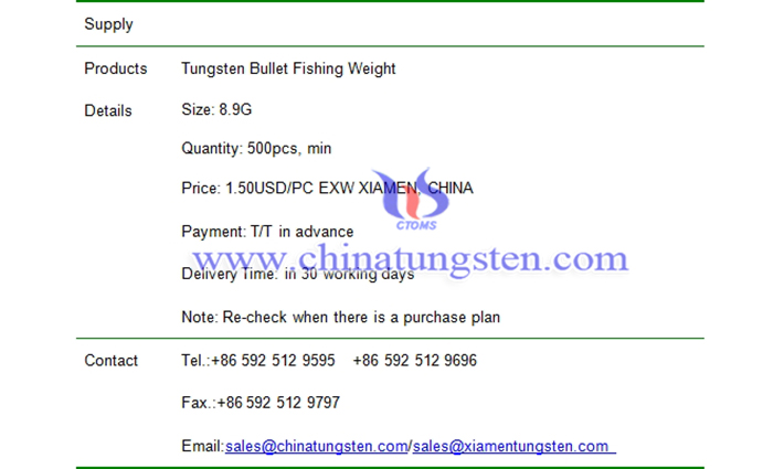 tungsten bullet fishing weight price picture