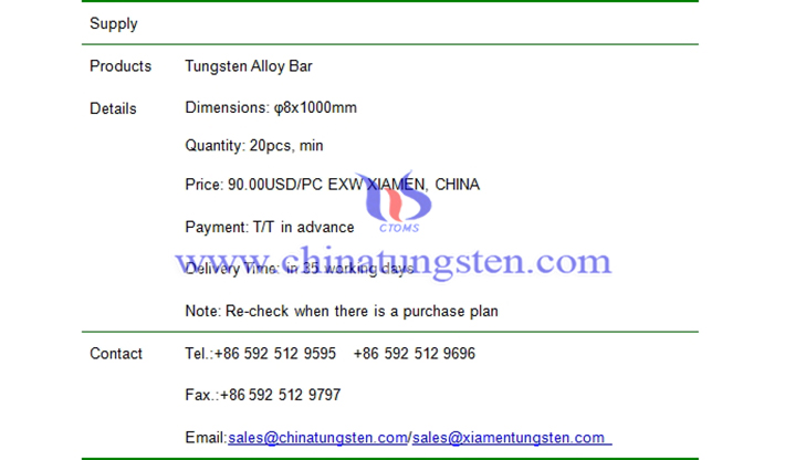 tungsten alloy bar price picture