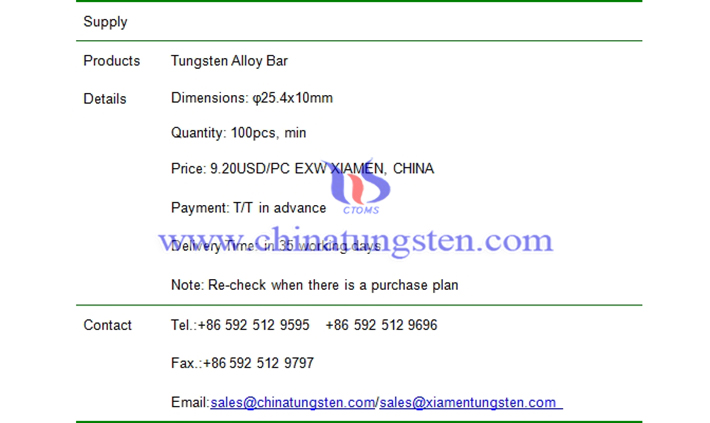 tungsten alloy bar price picture