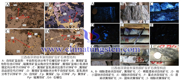 朱溪钨铜矿区矿石典型结构构造图