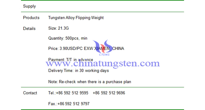 tungsten alloy flipping weight price picture