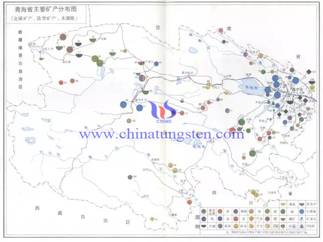 青海省主要矿产分布图-金属矿产、盐类矿产、水源地