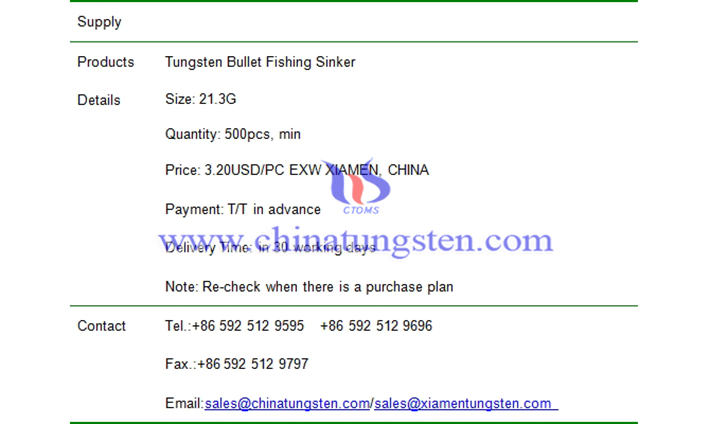 tungsten bullet fishing sinker price picture