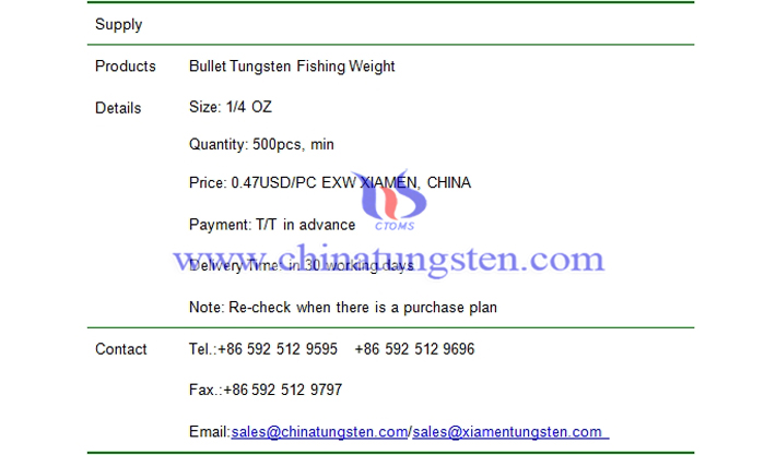 bullet tungsten fishing weight price picture