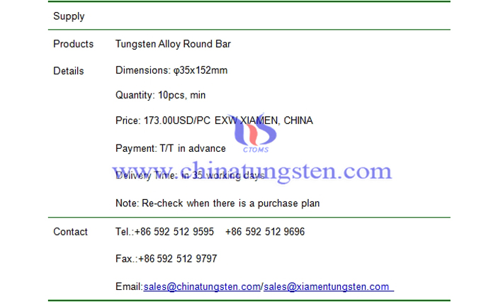 tungsten alloy round bar price picture