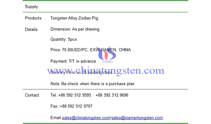 tungsten alloy zodiac pig price picture