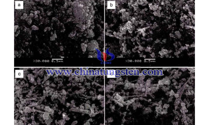 SEM images of F-doped cesium tungsten bronze with different HF addition amount