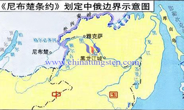 《尼布楚条约》划定中俄边界示意图