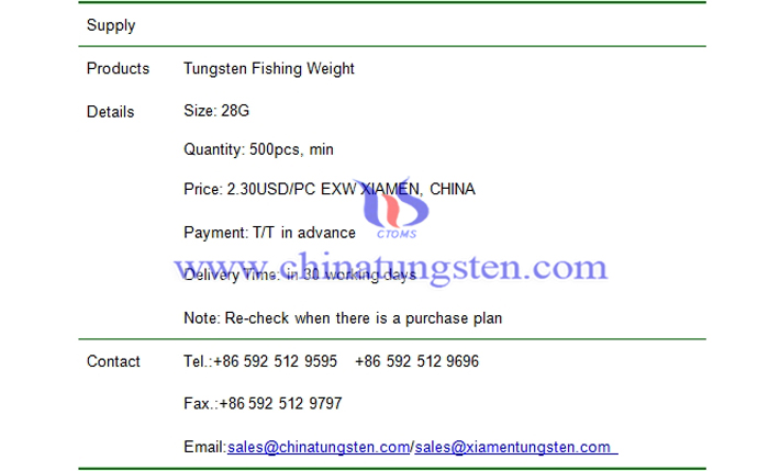 tungsten fishing weight price picture