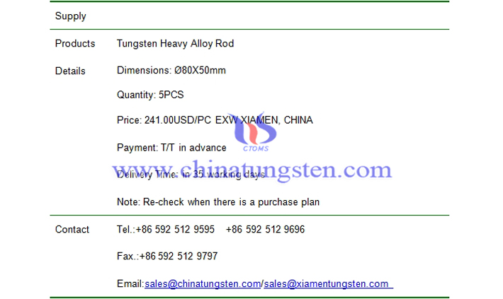 tungsten heavy alloy rod price picture