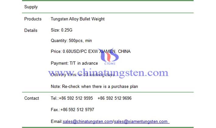 tungsten alloy bullet weight price picture