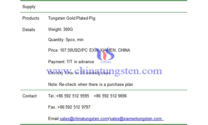 tungsten gold plated pig price picture