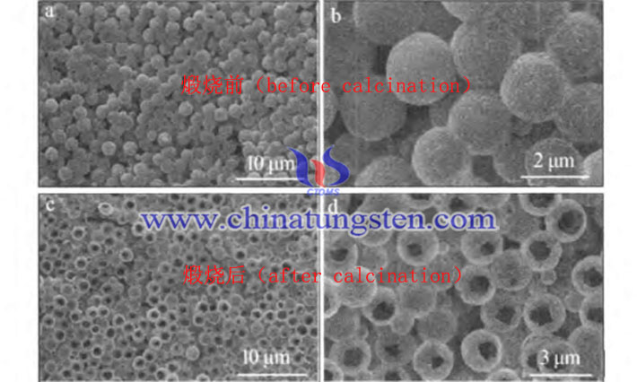 SEM photos of WO3 hollow sphere before and after calcining