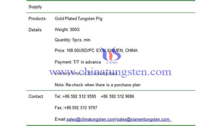 gold plated tungsten pig price picture
