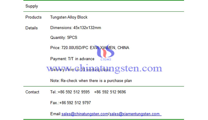 tungsten alloy block price picture