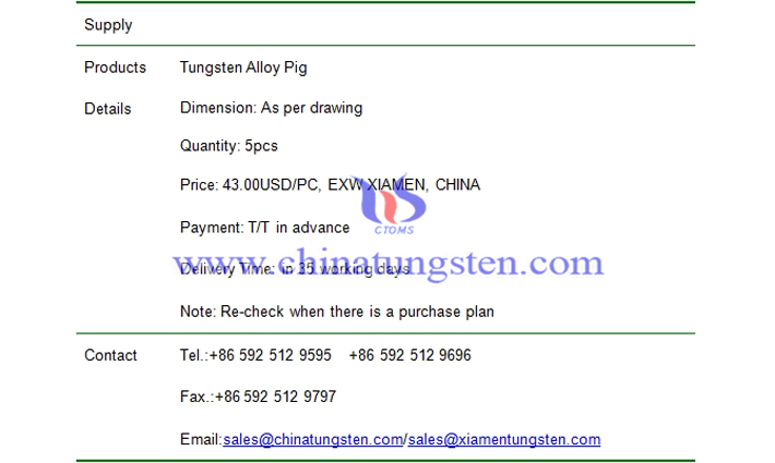 tungsten alloy pig price picture