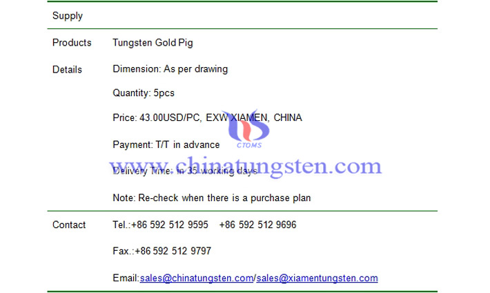 tungsten gold pig price picture