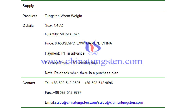 tungsten worm weight price picture