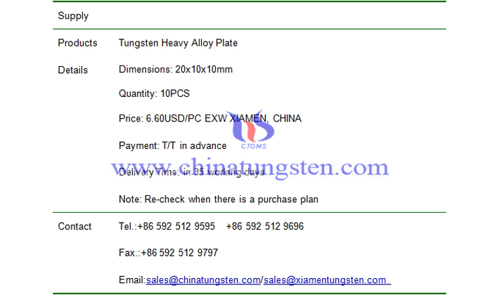 tungsten heavy alloy plate price picture