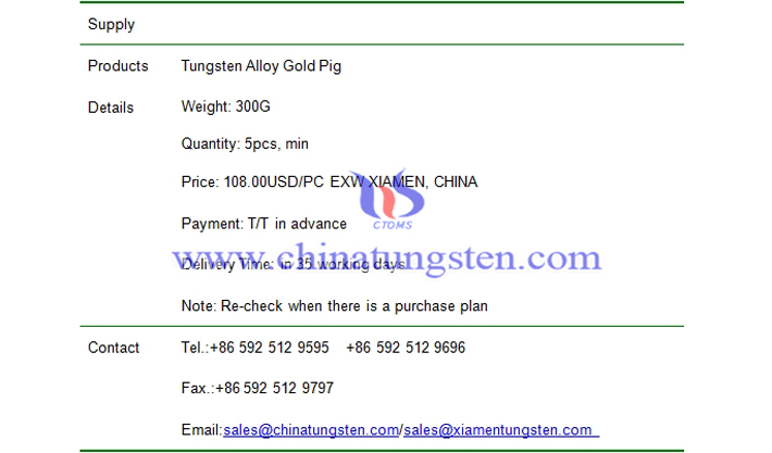 tungsten alloy gold pig price picture