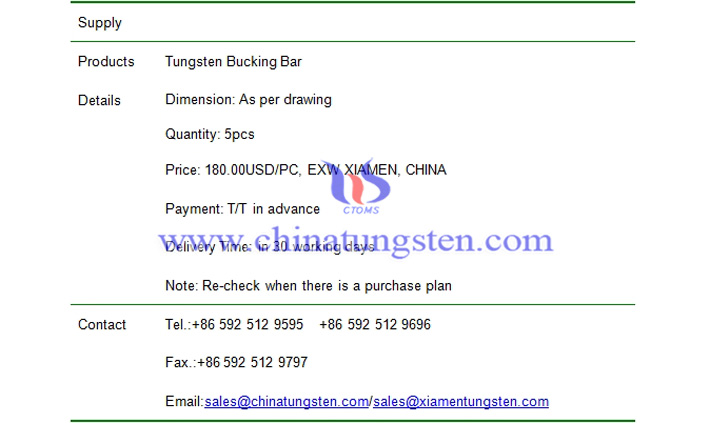 tungsten bucking bar price picture