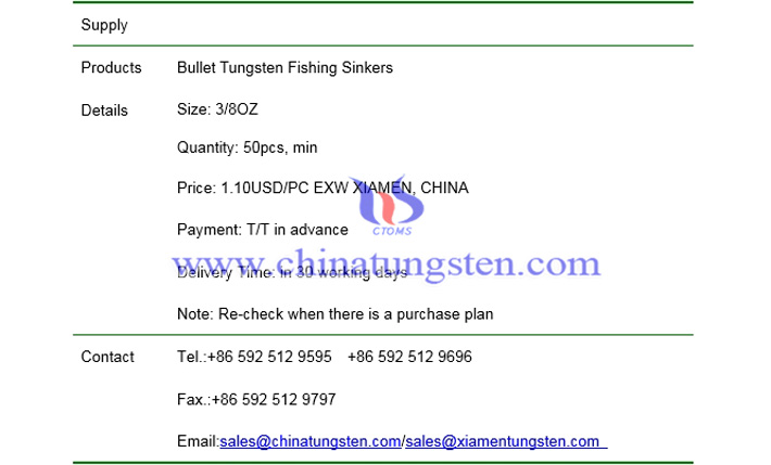 bullet tungsten fishing sinkers price picture