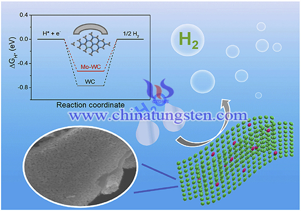 Image of Mo-WC@NCS functions in H2 production