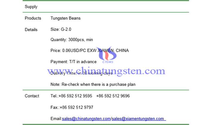 tungsten beans price picture