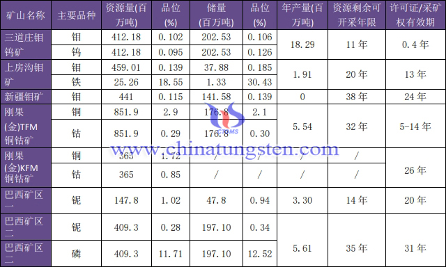 洛钼矿产资源储量