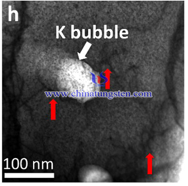 TEM image showing K-bubble on tungsten alloys