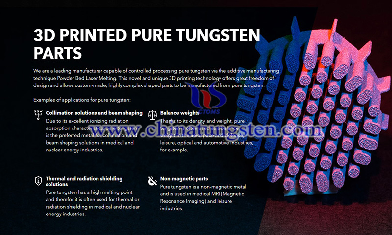 3D printed pure tungsten parts image