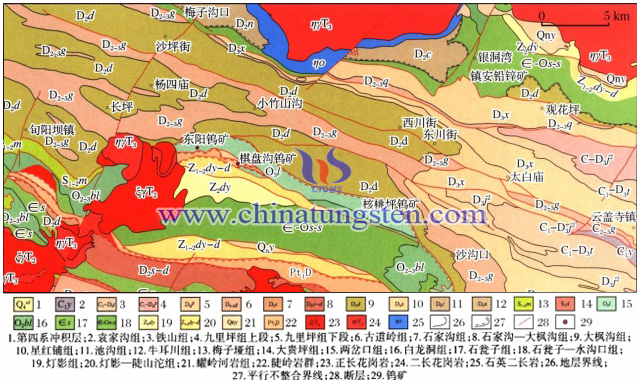 棋盘沟钨矿附近地质图