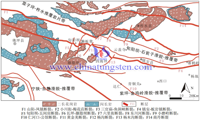 镇安西部矿集区构造图